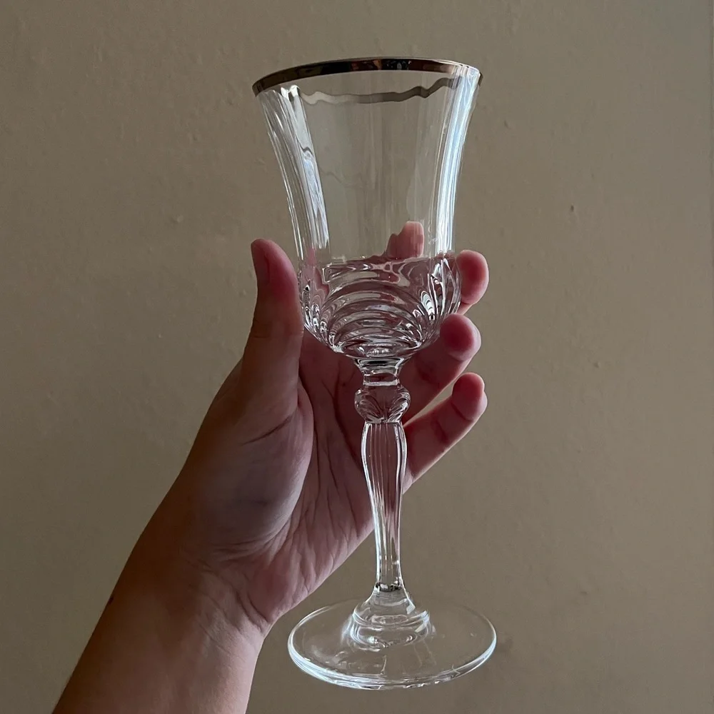 2 Royal Crystal Rock Glass Aurea Silver Rimmed